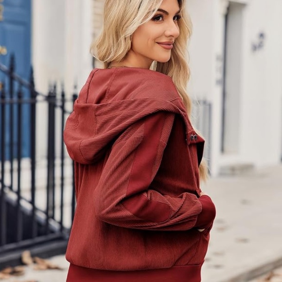 Women's autumn rustic red midweight base coat corduroy knit - Picture 3 of 3